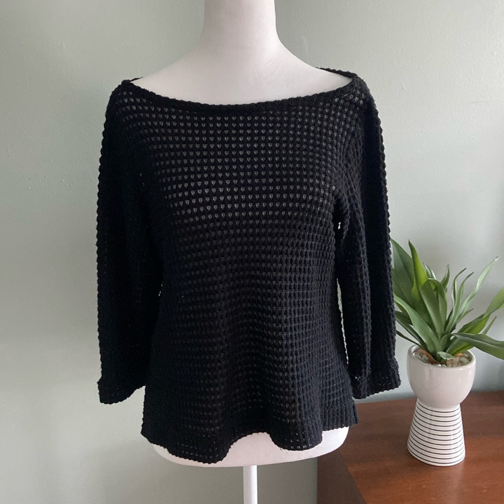 Nally and Millie Black Open Weave Boat Neck Blouse Size Small